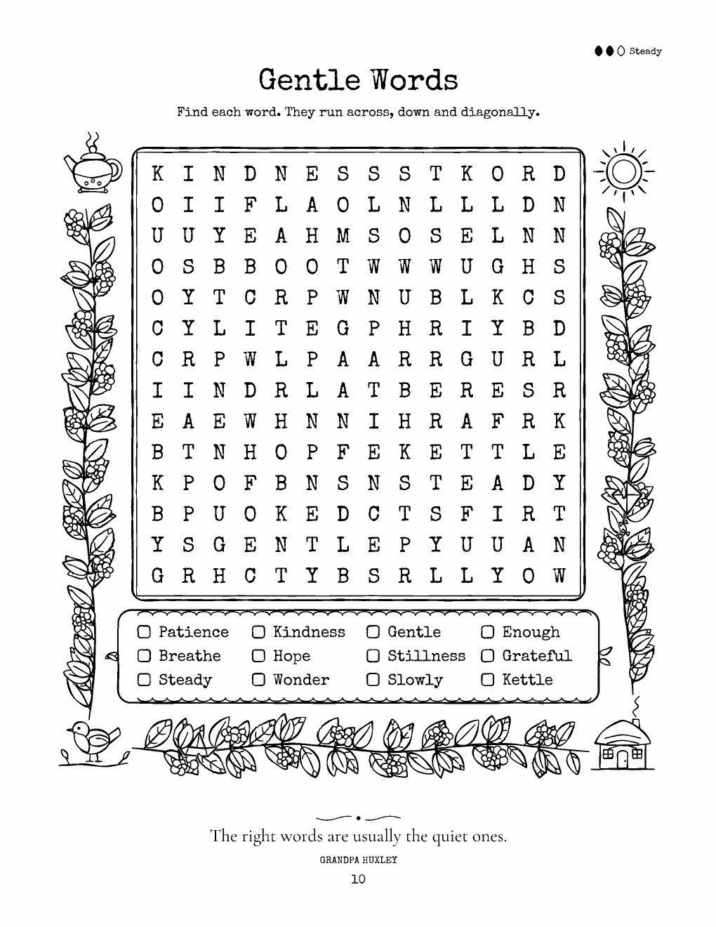 A word search: Gentle Words