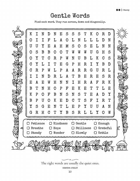 A word search: Gentle Words